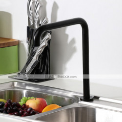 Black Brass Kitchen Tap: Single Handle, Two Holes, Widespread Painted Finish, Hot/Cold Water Sink Tap