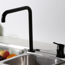 Black Brass Kitchen Tap: Single Handle, Two Holes, Widespread Painted Finish, Hot/Cold Water Sink Tap