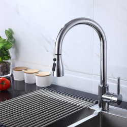 Modern Contemporary Kitchen Tap: Single Handle, One Hole, Chrome/Nickel Brushed/Electroplated, Pull-Out/Pull-Down/Standard Spout