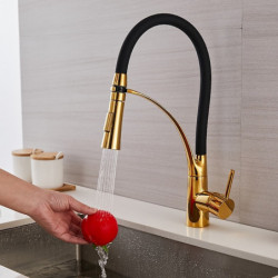 Pull-Down Sink Mixer Tap: 360 Swivel, Flexible Tube Pipe, Brass, Single Handle, Hot/Cold Water Hose