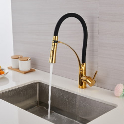 Pull-Down Sink Mixer Tap: 360 Swivel, Flexible Tube Pipe, Brass, Single Handle, Hot/Cold Water Hose