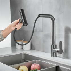 Waterfall Kitchen Tap: 2023 Centerset Design, 3-in-1 Multi-Functional, Single Handle, One Hole, Pull-Out Cylinder Spout, Ceramic