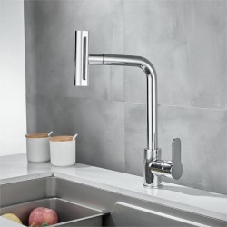 Waterfall Kitchen Tap: 2023 Centerset Design, 3-in-1 Multi-Functional, Single Handle, One Hole, Pull-Out Cylinder Spout, Ceramic