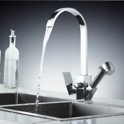 Contemporary Kitchen Tap: Single Handle, Two Holes, Electroplated, Pull-Out/Pull-Down/Standard Spout/Tall High Arc, Centerset