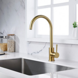 Contemporary Zinc Alloy Kitchen Tap: Single Handle, Golden, One Hole, Rotatable, Electroplated, Centerset, Hot/Cold Water