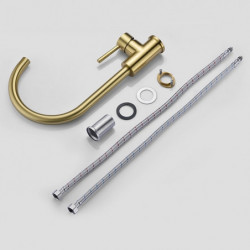 Contemporary Zinc Alloy Kitchen Tap: Single Handle, Golden, One Hole, Rotatable, Electroplated, Centerset, Hot/Cold Water