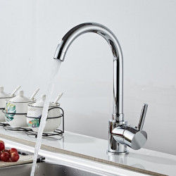 Kitchen Sink Mixer Tap: 360° Swivel, Single Handle, Deck Mounted, One Hole, Brass, Hot/Cold Water Hose, Chrome/Black/Rose Gold