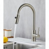 High Arc Spring Kitchen Tap: Stainless Steel, Pull-Out Sprayer, Grey, 360° Swivel, Single Handle, Deck Mounted, One Hole