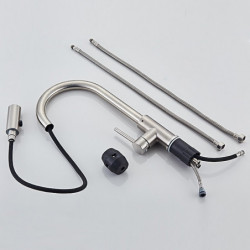 High Arc Spring Kitchen Tap: Stainless Steel, Pull-Out Sprayer, Grey, 360° Swivel, Single Handle, Deck Mounted, One Hole