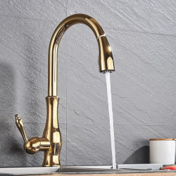 Modern Kitchen Tap with Pull-Out Spray: Brass, 2-Modes, Single Handle, One Hole, Hot and Cold Switch