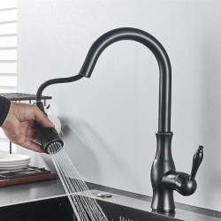 Modern Kitchen Tap with Pull-Out Spray: Brass, 2-Modes, Single Handle, One Hole, Hot and Cold Switch