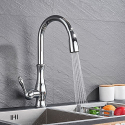 Modern Kitchen Tap with Pull-Out Spray: Brass, 2-Modes, Single Handle, One Hole, Hot and Cold Switch