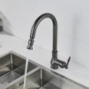 Grey Kitchen Sink Mixer Tap with Pull-Out Sprayer: 360° Swivel, Single Handle, Spring Design, Deck Mounted, Brass, One Hole, Wat