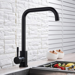 Stainless Steel Kitchen Sink Mixer Tap: 360° Swivel, Single Handle, Deck Mounted, Hot and Cold Water Hose, Vessel Design