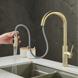 Kitchen Sink Mixer Tap with 3-Mode Spout: Pull-Out, 360° Rotate, Single Handle, Cold and Hot Hose