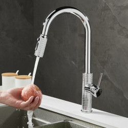 Kitchen Sink Mixer Tap with 3-Mode Spout: Pull-Out, 360° Rotate, Single Handle, Cold and Hot Hose