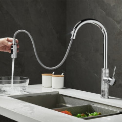 Kitchen Sink Mixer Tap with 3-Mode Spout: Pull-Out, 360° Rotate, Single Handle, Cold and Hot Hose