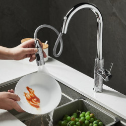 Kitchen Sink Mixer Tap with 3-Mode Spout: Pull-Out, 360° Rotate, Single Handle, Cold and Hot Hose