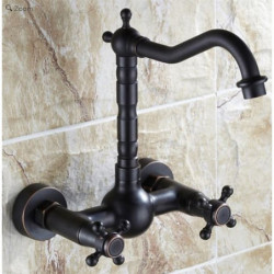 Retro Style Laundry Sink Tap: High Arc, Black, Wall Mounted, Two Handles, Two Holes, Hot and Cold Water Hoses, Commercial Pot Fi