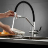 Kitchen Tap with Dual Spout Pull-Down Spray Head: Purified Water, Deck Mounted, 360° Rotating, Twin Handle, High Arc, Flexible T