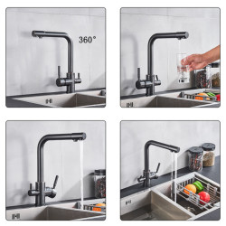 Black White Brass Luxury Pure Water Kitchen Tap Dual Handle Hot and Cold Drinking Water 3-way Filter Kitchen Mixer Taps