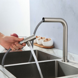 Contemporary Kitchen Tap: Single Handle, One Hole, Stainless Steel, Pull-Out/Pull-Down, Hot or Cold Water Only
