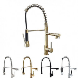 High Arc Spring Kitchen Tap with Dual Spout: Pull-Out Sink Mixer, Single Handle, 360° Swivel Sprayer, Hot and Cold Water Hose