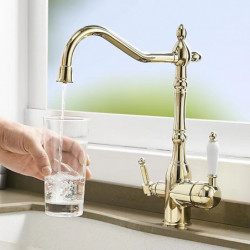 Twin Lever Purify Kitchen Tap: Sink Mixer, 360° Rotation, Water Purification Spout, Deck Mounted, Dual Handle, Single Hole, Cold