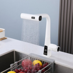 Waterfall Kitchen Tap: 2023 Centerset Design, 3-in-1 Multi-Functional, Single Handle, One Hole, Pull-Out Cylinder Spout, Ceramic