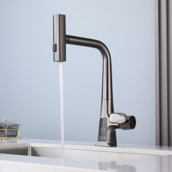 Waterfall Kitchen Tap: 2023 Centerset Design, 3-in-1 Multi-Functional, Single Handle, One Hole, Pull-Out Cylinder Spout, Ceramic