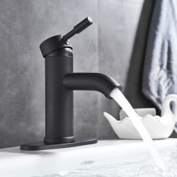 Rozin Matte Black Basin Tap Deck Mounted Single Lever Bathroom Crane Waterfall Brass Bathroom Tap Hot Cold Water Mixer Taps