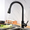 Black Kitchen Sink Mixer Tap with Pull-Out Sprayer: 360° Swivel, Single Handle, Deck Mounted, One Hole, Brass, Water Vessel Tap