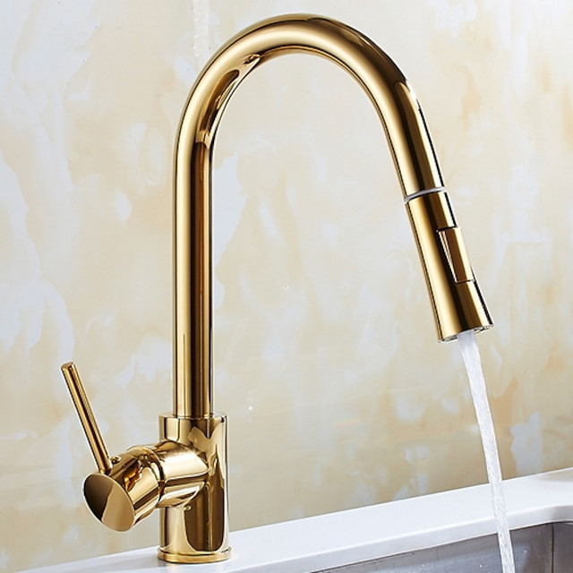 Single Handle Kitchen Tap: One Hole, Electroplated, Pull-Out/Pull-Down, Tall/High Arc, Free Standing