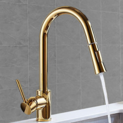 Single Handle Kitchen Tap: One Hole, Electroplated, Pull-Out/Pull-Down, Tall/High Arc, Free Standing