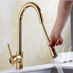 Single Handle Kitchen Tap: One Hole, Electroplated, Pull-Out/Pull-Down, Tall/High Arc, Free Standing