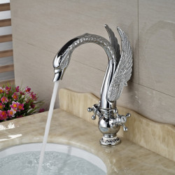 Luxury Swan Shape Wash Basin Taps Deck Mounted Bathroom Mixer Taps Chrome Finish