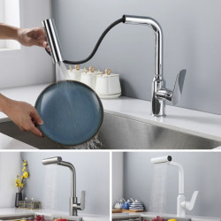 Pull-Down Kitchen Tap: 2023 Contemporary Centerset, Single Handle, One Hole, Waterfall High Pressure, High Flow, Ceramic Valve