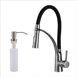 Brush Nickel Kitchen Tap Set: Single Handle, One Hole, Pull-Out Centerset, Brass, with Supply Lines