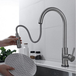 Touchless Sensor Kitchen Sink Tap: Stainless Steel, Pull-Out Sprayer, Touch-On, Single Handle, Pull-Down, 2 Modes, Fingerprint R