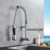 Wall Mounted Kitchen Tap with Pull-Out Sprayer: Cold Water Only, 360° Swivel Spout, Brass, Chrome