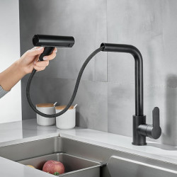 Pull-Down Kitchen Tap: 2023 Contemporary Centerset, Single Handle, One Hole, Waterfall High Pressure, High Flow, Ceramic Valve