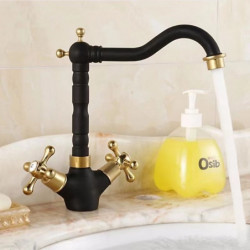 Classic Utility Sink Tap: Black/Gold, Centerset, High Arc, Two Handles, One Hole, Wash Basin, Hot and Cold Water Switch, Oil Rub