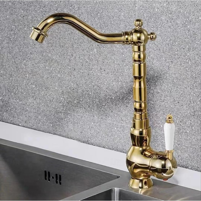 Retro Vintage Kitchen Tap: Single Handle, One Hole, Electroplated, Pull-Out/Pull-Down, Centerset