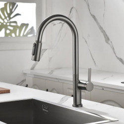 Modern Contemporary Kitchen Tap: Single Handle, One Hole, Chrome/Nickel Brushed/Electroplated, Pull-Out/Pull-Down, Tall/High Arc