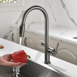 Modern Contemporary Kitchen Tap: Single Handle, One Hole, Chrome/Nickel Brushed/Electroplated, Pull-Out/Pull-Down, Tall/High Arc