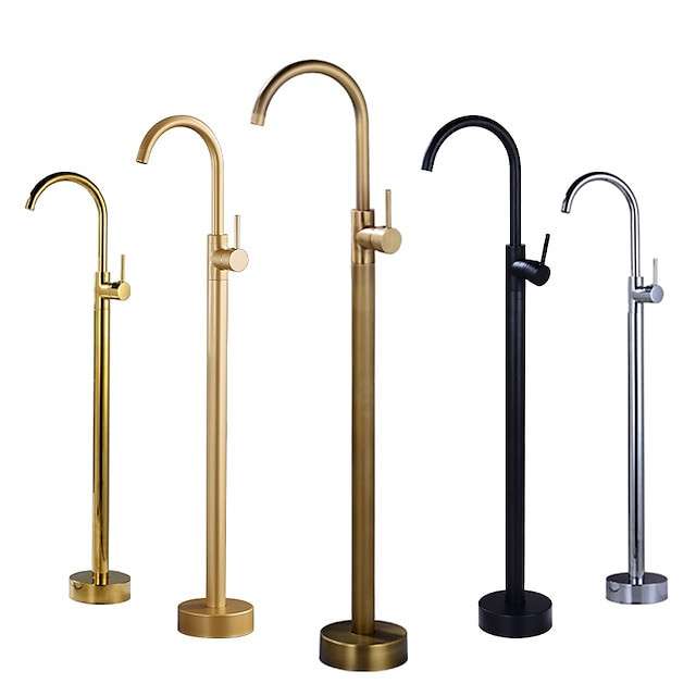 Floor Mount Standing Bathtub Tap: 360° Swivel, Freestanding Tub Filler, Brass Spout, High Flow Shower Mixer Tap