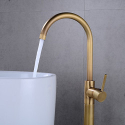 Floor Mount Standing Bathtub Tap: 360° Swivel, Freestanding Tub Filler, Brass Spout, High Flow Shower Mixer Tap