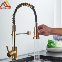 Brushed Gold Kitchen Tap Pull Down 2-way Spray Single Handle Hot Cold Water Mixer Tap 360 Rotation Kitchen Mixer Tap Mixer Tap