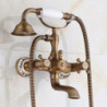 Antique Copper Clawfoot Tub Filler: Wall Mount, Hot/Cold Water Mixer, Handheld Shower, 2 Cross Handles, Vintage Style