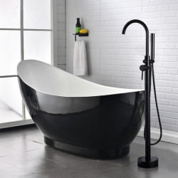 Freestanding Bathtub Filler: Floor Mount, Brass, 360° Swivel High Arc Spout, Standing Shower, Clawfoot Tub, Handheld Shower Mixe